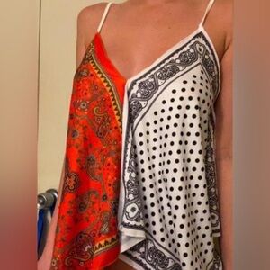 Zara Orange and White Paisley & Polka Dot Silk Camisole